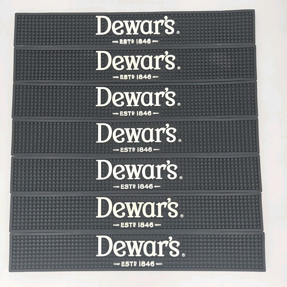 Dewar's Bar Mats Lot 7 2019 Scotch Whisky Rubber Rail Runner 23" Black White Bar